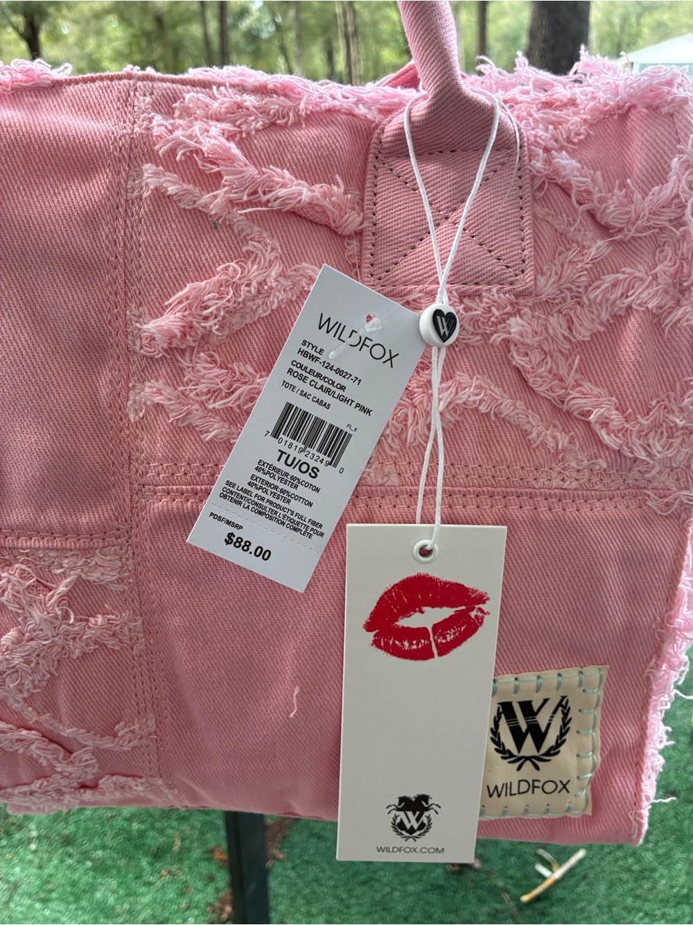 Wildfox Rose Pink Frayed Canvas Tote